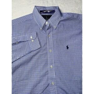 New‎ Ralph Lauren L Classic Fit Blue Gingham Check Long Sleeve Button Down Shirt